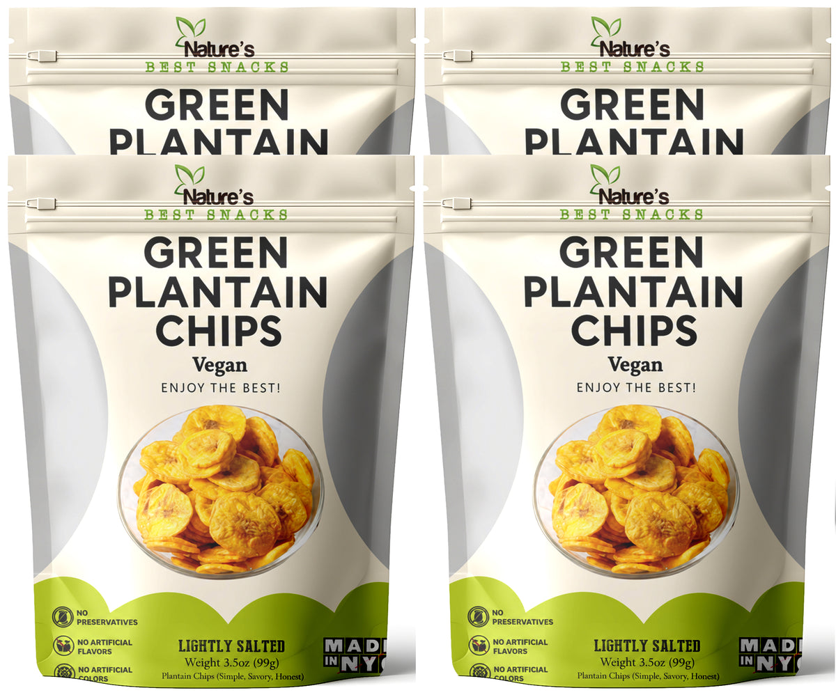 Crunchy Green Plantain Chips (Lightly Salted Vegan) (3.5 oz) PACK OF 4. Nature's Best Snacks