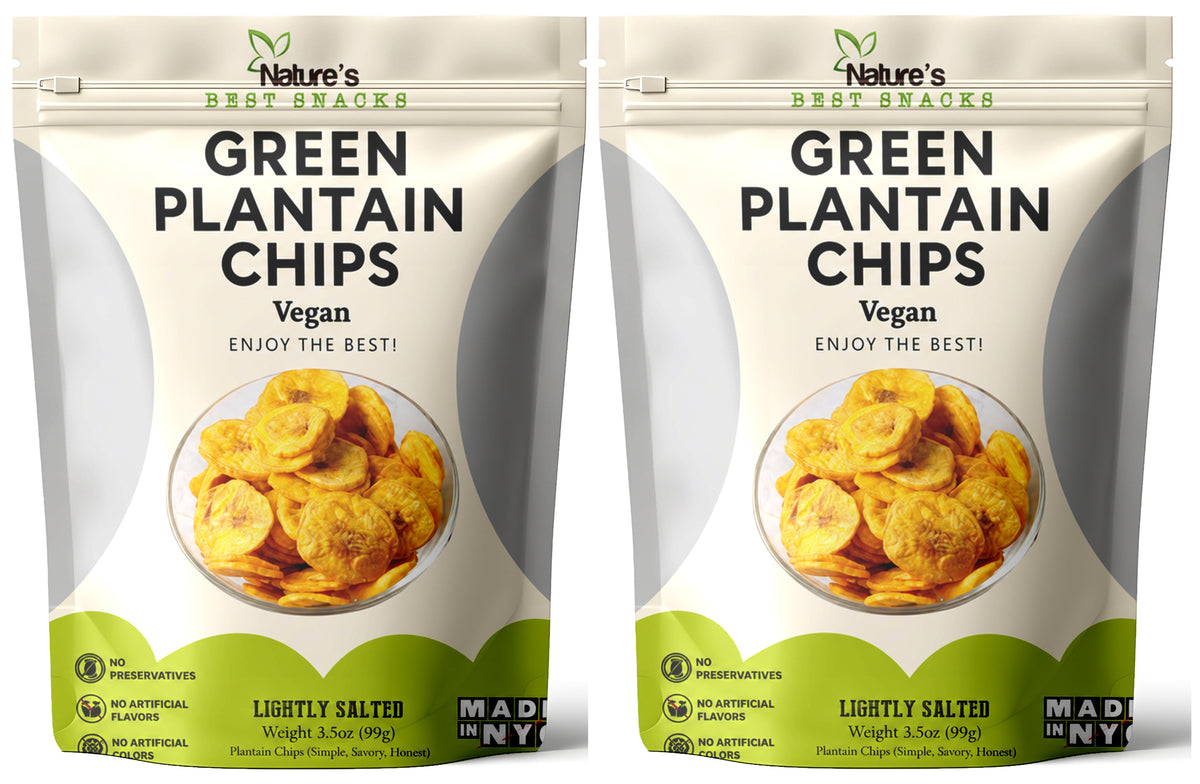 Crunchy Green Plantain Chips (Lightly Salted Vegan) 3.5 oz.  PACK OF 2.  Nature's Best Snacks