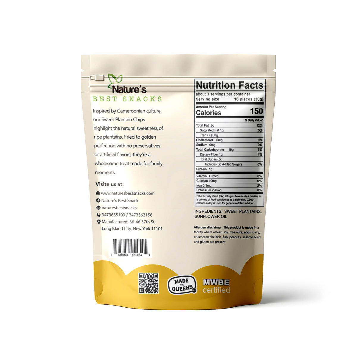 Crunchy Sweet plantain Chips _Naturally Sweet (3 oz). Nature's Best Snacks